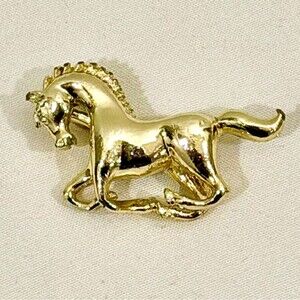 Vintage Gold Tone Running Horse Brooch Pin 1.25"
